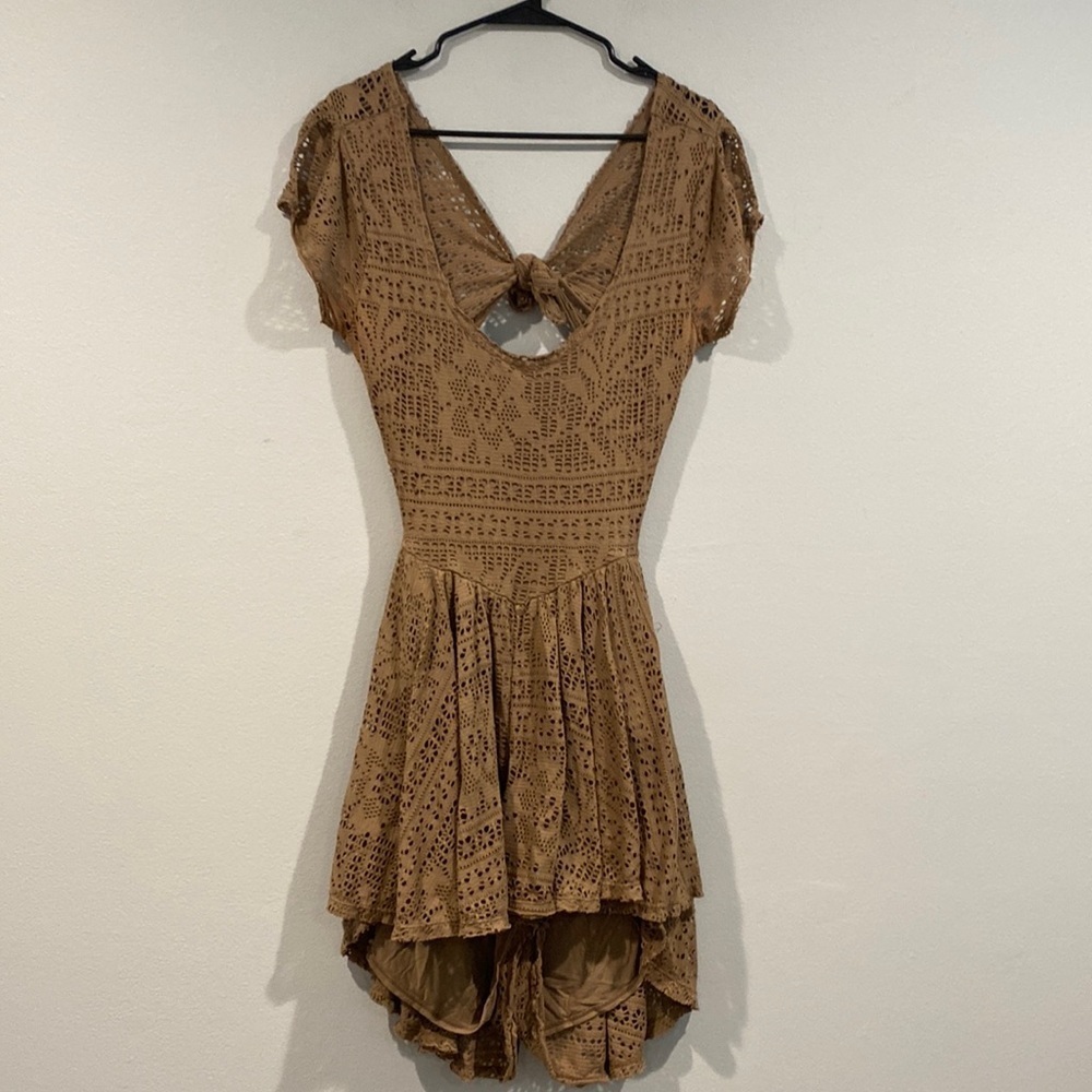 Chic Tan Jumpsuit with Intricate Patterns